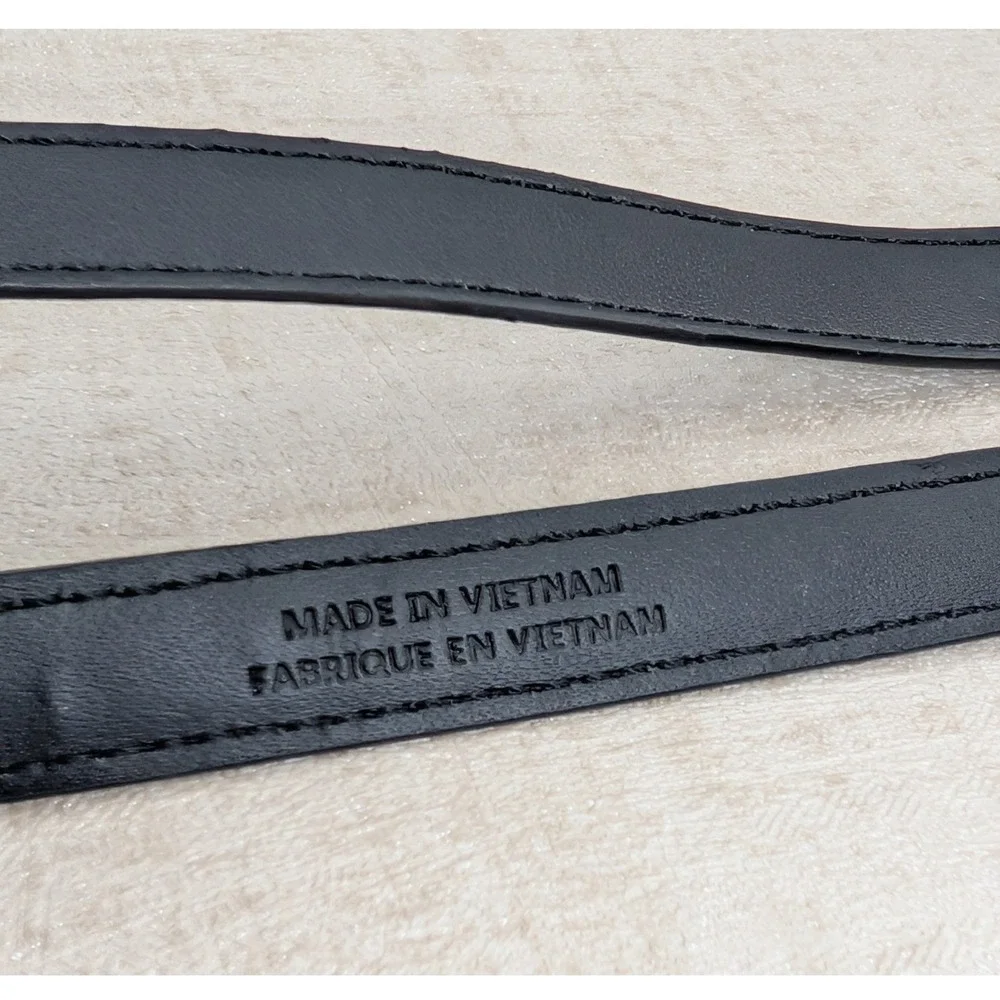 Lauren Ralph Lauren Black Leather Silver Chain Link Belt Small Charm Hook Clasp